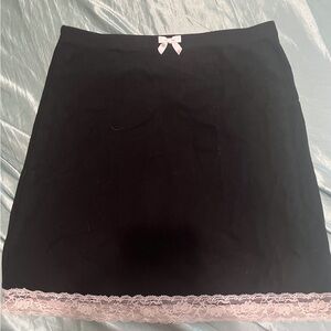 Elegant Black Skirt with Pink Lace Trim